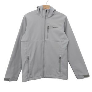 Columbia Ascender Jacket Mens Small Light Gray Hooded Softshell Fleece Outdoor